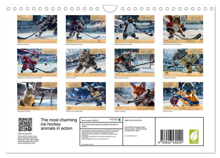 Produktbild: The most charming ice hockey animals in action (Wall Calendar 2026 DIN A4 landscape), CALVENDO 12 Month Wall Calendar