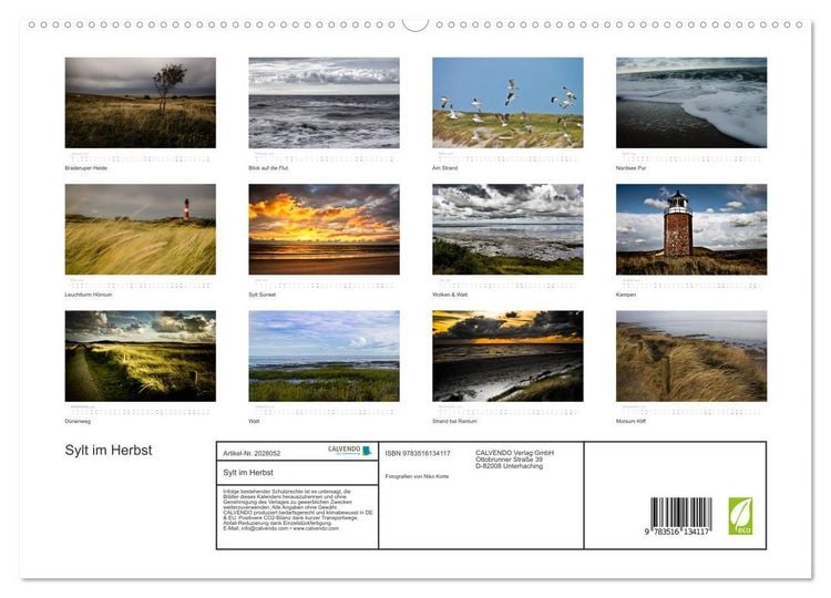 Produktbild: Sylt im Herbst (hochwertiger Premium Wandkalender 2026 DIN A2 quer), Kunstdruck in Hochglanz