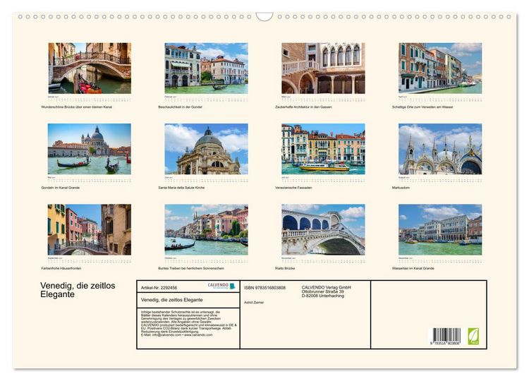 Produktbild: Venedig, die zeitlos Elegante (Wandkalender 2027 DIN A2 quer), CALVENDO Monatskalender