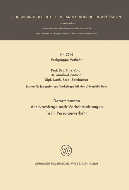 Produktbild: Determinanten der Nachfrage nach Verkehrsleistungen