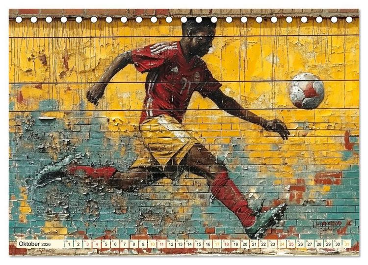 Produktbild: Fu&szlig;ball Graffiti - sportliche Kunst (Tischkalender 2026 DIN A5 quer), CALVENDO Monatskalender