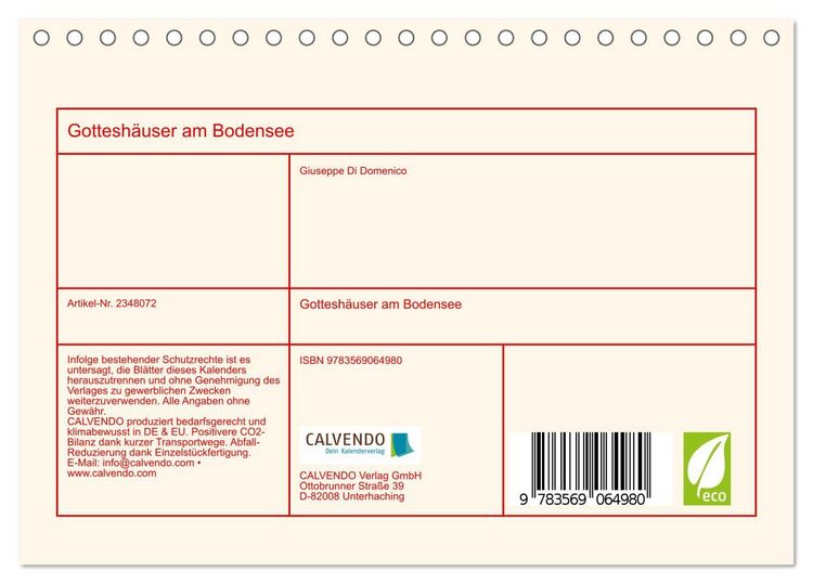 Produktbild: Gottesh&auml;user am Bodensee (Tischkalender 2027 DIN A5 quer), CALVENDO Monatskalender