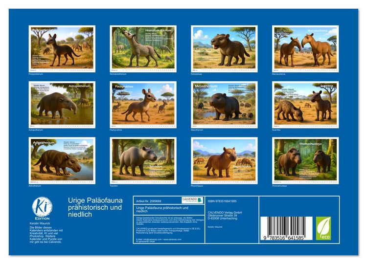 Produktbild: Urige Pal&auml;ofauna pr&auml;historisch und niedlich (Wandkalender 2026 DIN A4 quer), CALVENDO Monatskalender