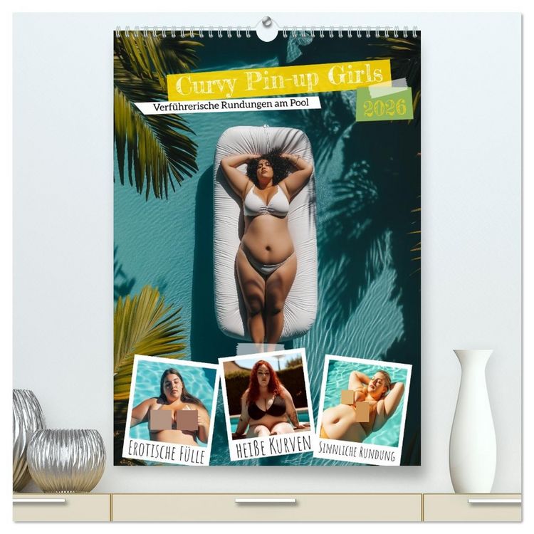Produktbild: Curvy Pin-up Girls - Verf&uuml;hrerische Rundungen am Pool (hochwertiger Premium Wandkalender 2026 DIN A2 hoch), Kunstdruck in Hochglanz