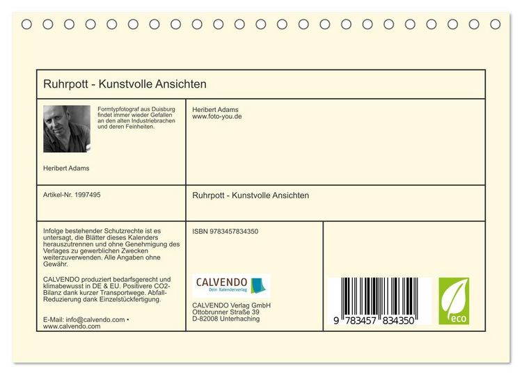 Produktbild: Ruhrpott - Kunstvolle Ansichten (Tischkalender 2026 DIN A5 quer), CALVENDO Monatskalender