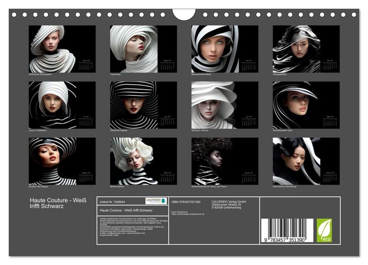 Produktbild: Haute Couture - Wei&szlig; trifft Schwarz (Wandkalender 2026 DIN A4 quer), CALVENDO Monatskalender