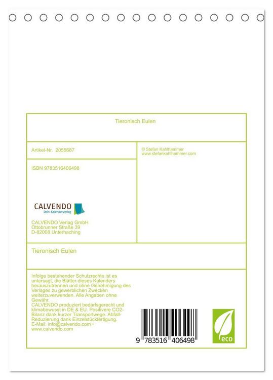Produktbild: Tieronisch Eulen (Tischkalender 2026 DIN A5 hoch), CALVENDO Monatskalender