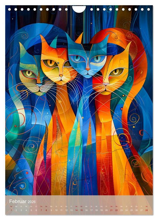 Produktbild: Astrale Katzen - Abstrakte Kunst f&uuml;r Katzenliebhaber (Wandkalender 2026 DIN A4 hoch), CALVENDO Monatskalender