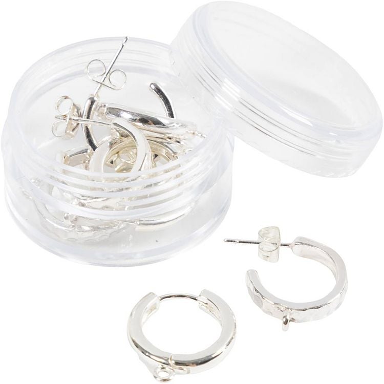 Produktbild: Creativ Company Creolen-Ohrringe, D 15 mm, Dicke 3 mm, versilbert , 2x2 Paar