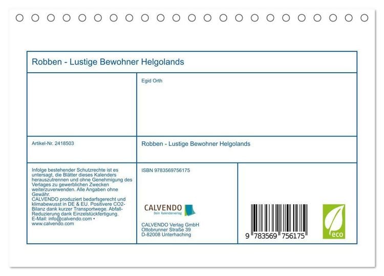 Produktbild: Robben - Lustige Bewohner Helgolands (Tischkalender 2027 DIN A5 quer), CALVENDO Monatskalender