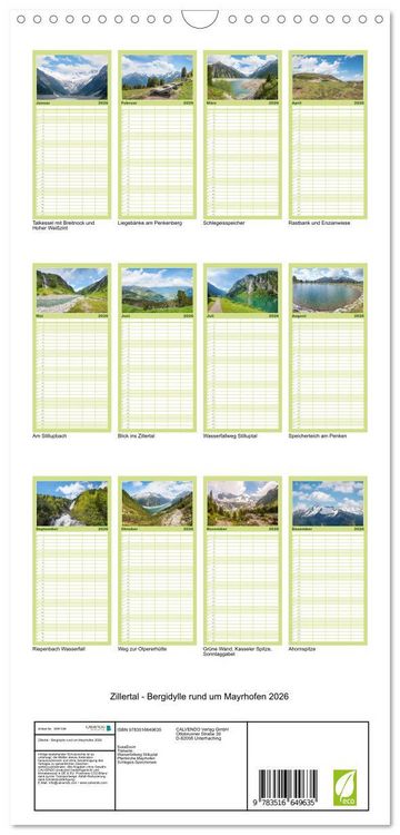 Produktbild: Familienplaner 2026 - Zillertal - Bergidylle rund um Mayrhofen 2026 mit 5 Spalten (Wandkalender, 21 x 45 cm) CALVENDO