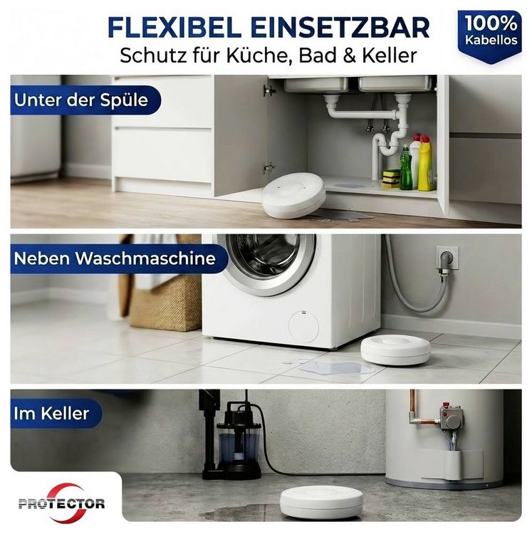 Produktbild: Protector 15045 WA-3 Wassermelder mit WIFI-Alarmweiterleitung mit App-Steuerung batteriebetrieben