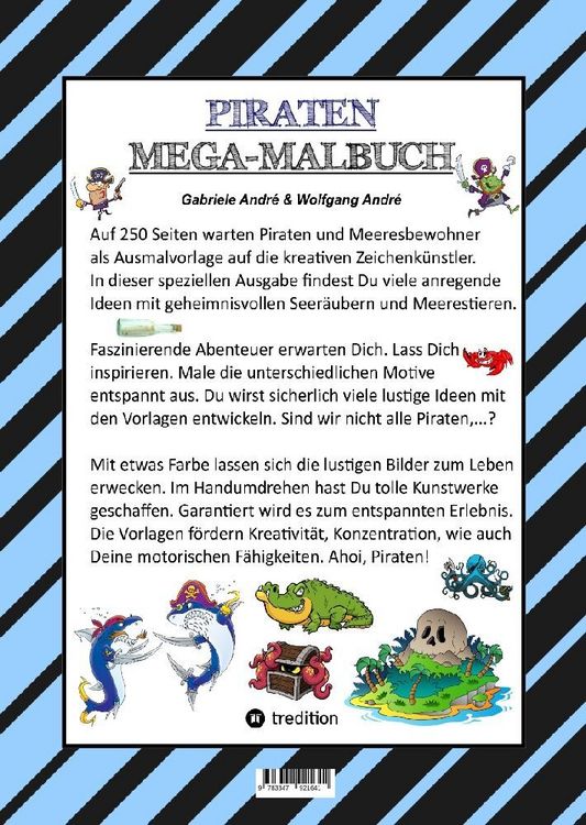 Produktbild: MEGA MALBUCH - 250 TOLLE PIRATENMOTIVE - MEERESTIERE - MUSCHELN - SCHATZKISTEN - HAIE - KRAKEN - SCHIFFE - PIRATEN