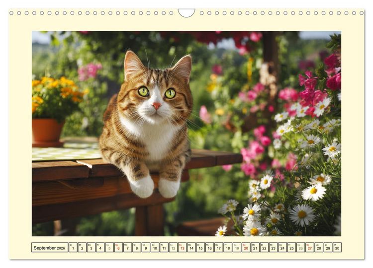 Produktbild: Geliebte Katzen. Unsere zauberhaften Hauskatzen im Garten (Wandkalender 2026 DIN A3 quer), CALVENDO Monatskalender