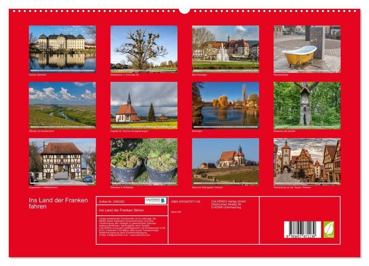Produktbild: Ins Land der Franken fahren (hochwertiger Premium Wandkalender 2026 DIN A2 quer), Kunstdruck in Hochglanz