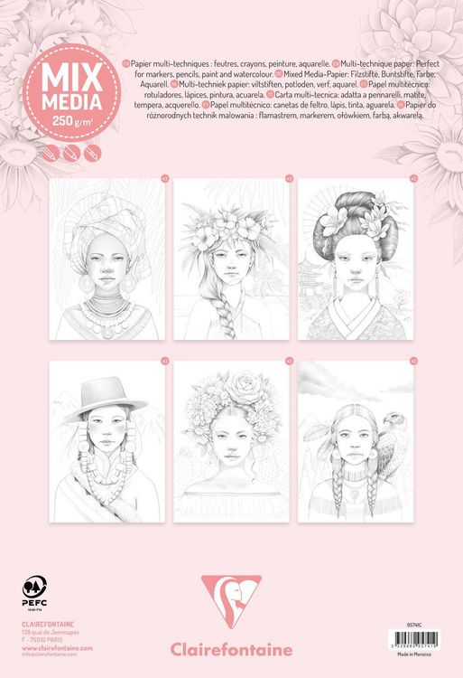 Produktbild: ODELIA, Ausmalblock Mixed Media, 20 Blatt A4 250g, Spiralbindung, Frauen