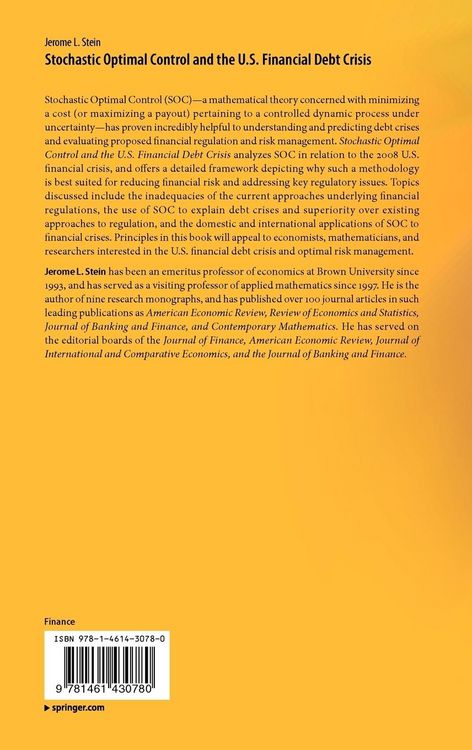 Produktbild: Stochastic Optimal Control and the U.S. Financial Debt Crisis