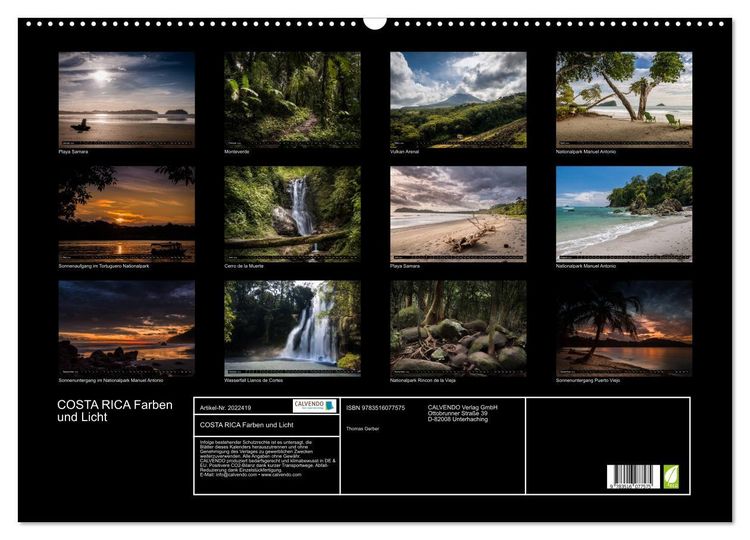 Produktbild: COSTA RICA Farben und Licht (Wandkalender 2026 DIN A2 quer), CALVENDO Monatskalender