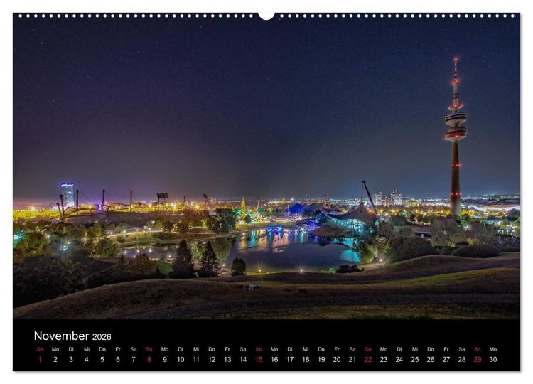 Produktbild: M&uuml;nchen bei Nacht (hochwertiger Premium Wandkalender 2026 DIN A2 quer), Kunstdruck in Hochglanz