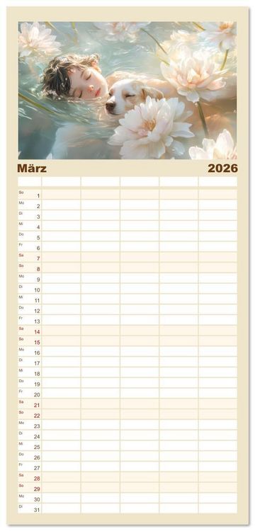 Produktbild: Familienplaner 2026 - Verspieltheit und Harmonie mit 5 Spalten (Wandkalender, 21 x 45 cm) CALVENDO