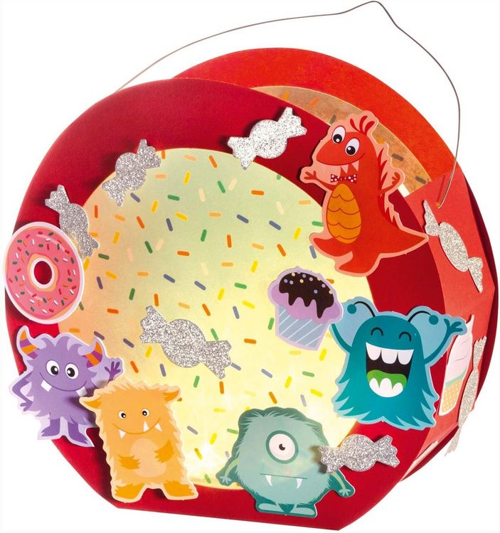Produktbild: Folia Laternen-Bastelset Monster inkl. Laternenstab und LED-Licht