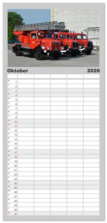 Produktbild: Familienplaner 2026 - DDR Feuerwehr Klassiker mit 5 Spalten (Wandkalender, 21 x 45 cm) CALVENDO