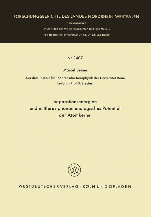 Produktbild: Separationsenergien und mittleres ph&auml;nomenologisches Potential der Atomkerne