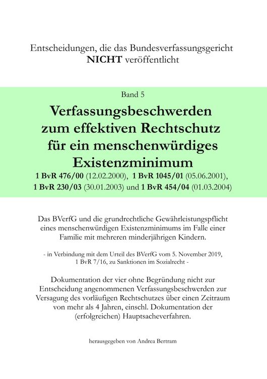 Produktbild: Verfassungsbeschwerde zum effektiven Rechtschutz f&uuml;r ein menschenw&uuml;rdiges Existenzminimum