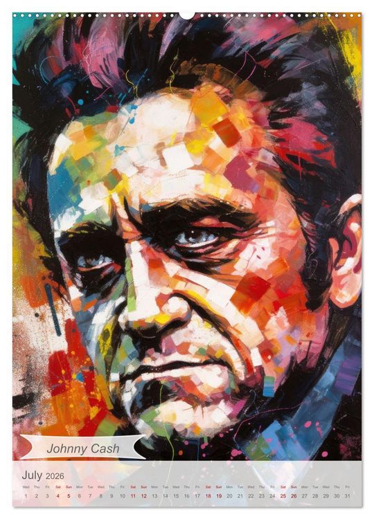 Produktbild: Music legends in magic art (High Quality Premium Wall Calendar 2026 DIN A2 portrait),CALVENDO 12 Month Wall Calendar