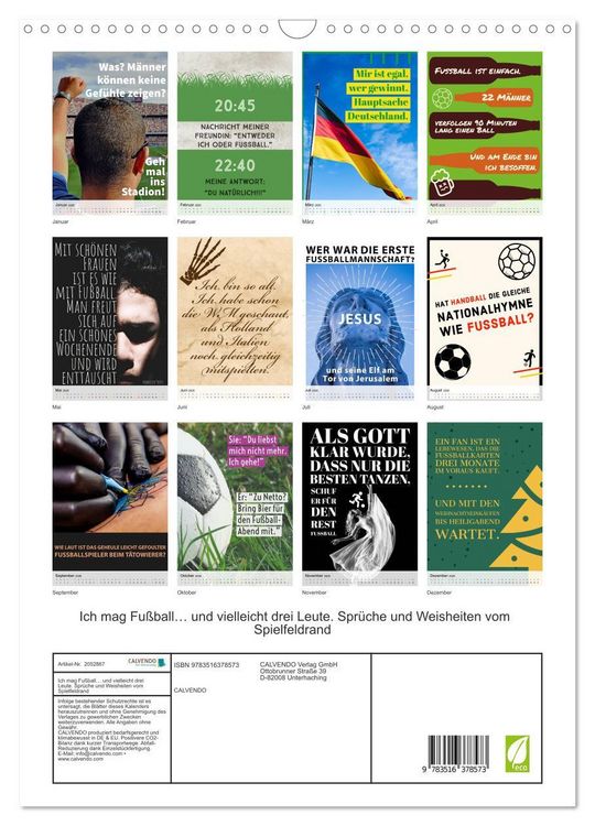 Produktbild: Ich mag Fu&szlig;ball&hellip; und vielleicht drei Leute. Spr&uuml;che und Weisheiten vom Spielfeldrand (Wandkalender 2026 DIN A3 hoch), CALVENDO Monatskalender