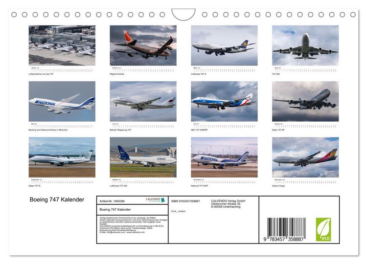 Produktbild: Boeing 747 Kalender (Wandkalender 2026 DIN A4 quer), CALVENDO Monatskalender