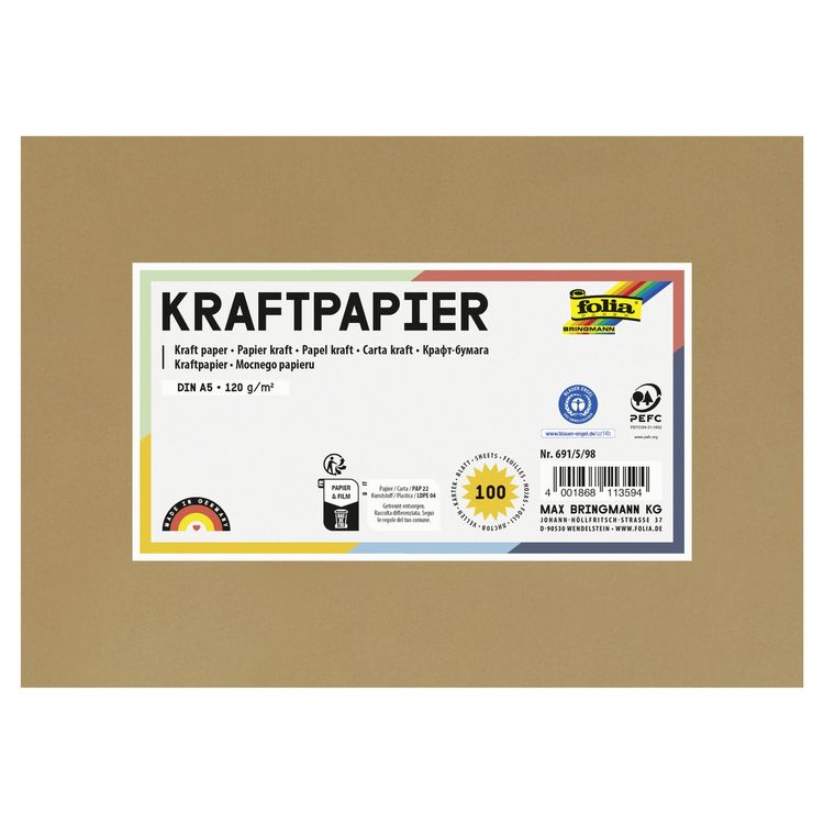 Produktbild: FOLIA Bastelartikel Kraftpapier, 120g/m&sup2;, DIN A5, 100 Blatt