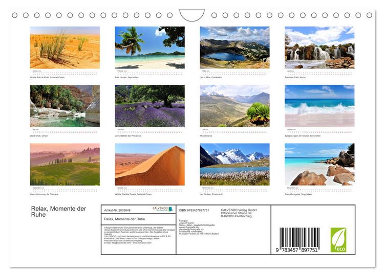 Produktbild: Relax, Momente der Ruhe (Wandkalender 2026 DIN A4 quer), CALVENDO Monatskalender