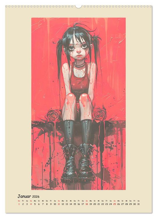 Produktbild: Gothic Punk Girls im k&uuml;nstlerischen Manga-Stil (hochwertiger Premium Wandkalender 2026 DIN A2 hoch), Kunstdruck in Hochglanz