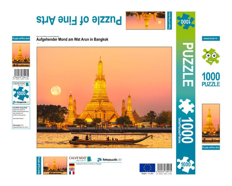Produktbild: CALVENDO Puzzle Aufgehender Mond am Wat Arun in Bangkok | 1000 Teile Lege-Gr&ouml;&szlig;e 64x48cm Foto-Puzzle f&uuml;r gl&uuml;ckliche Stunden