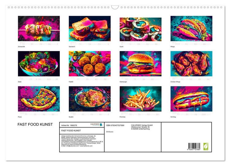 Produktbild: FAST FOOD KUNST (Wandkalender 2026 DIN A2 quer), CALVENDO Monatskalender