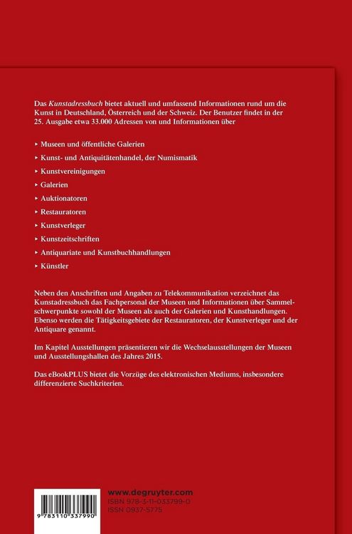 Produktbild: Kunstadressbuch Deutschland, &Ouml;sterreich, Schweiz 2015