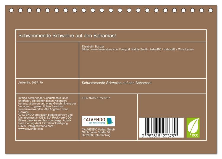 Produktbild: Schwimmende Schweine auf den Bahamas! (Tischkalender 2026 DIN A5 quer), CALVENDO Monatskalender