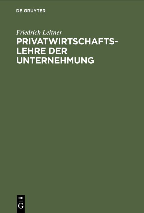 Produktbild: Privatwirtschaftslehre der Unternehmung
