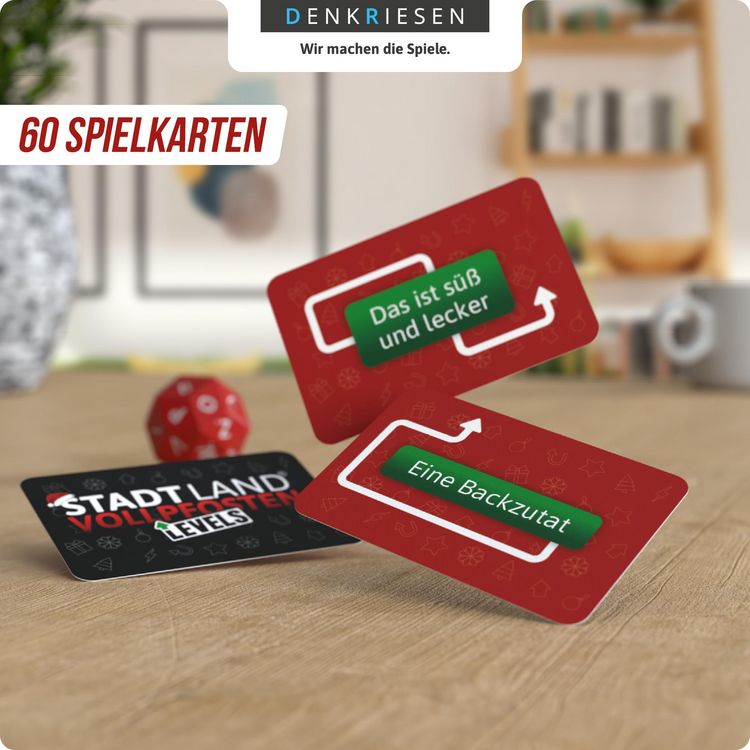 DENKRIESEN Stadt Land VOLLPFOSTEN® Christmas Edition: Gioco Dell’Oca A Tema Natalizio, Blocco A3 Con 52 Categorie, Regalo Divertente Per Famiglie