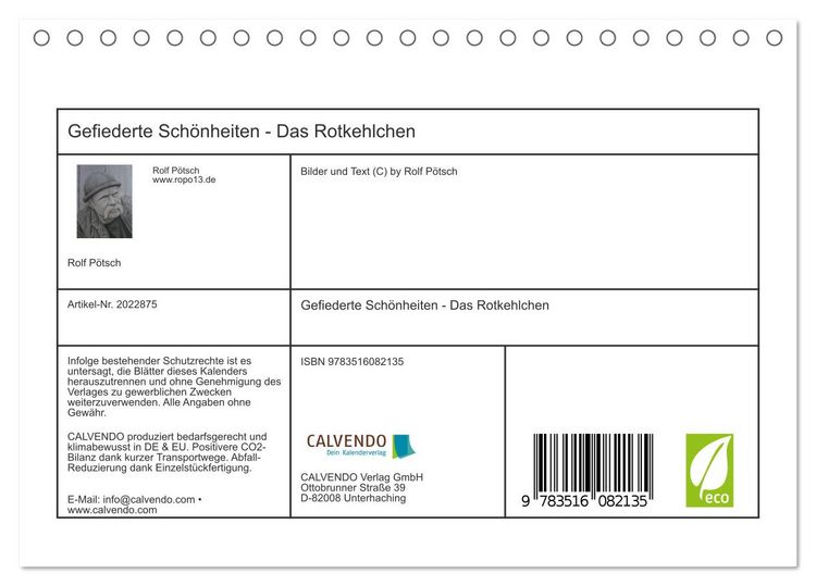 Produktbild: Gefiederte Sch&ouml;nheiten - Das Rotkehlchen (Tischkalender 2026 DIN A5 quer), CALVENDO Monatskalender