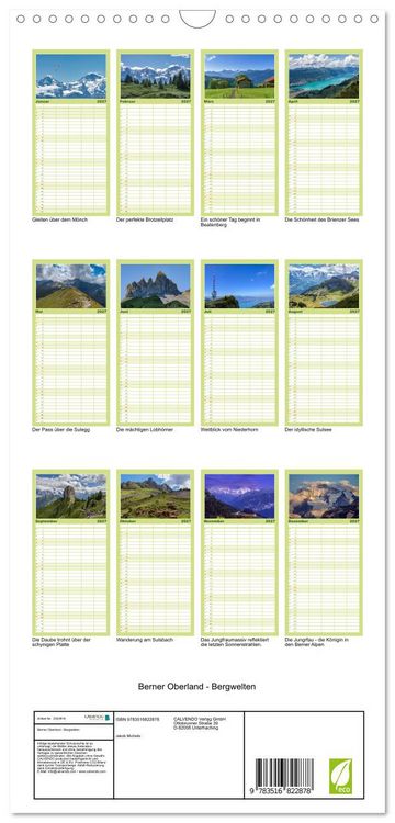 Produktbild: Familienplaner 2027 - Berner Oberland - Bergwelten mit 5 Spalten (Wandkalender, 21 x 45 cm) CALVENDO
