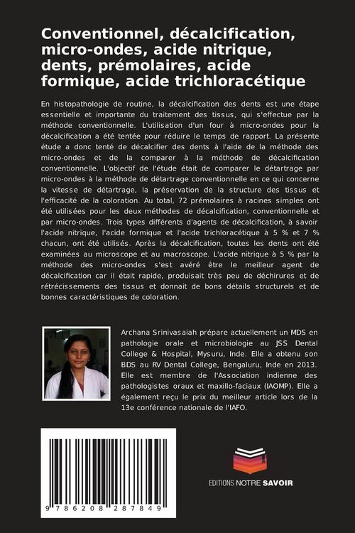 Produktbild: Conventionnel, d&eacute;calcification, micro-ondes, acide nitrique, dents, pr&eacute;molaires, acide formique, acide trichlorac&eacute;tique
