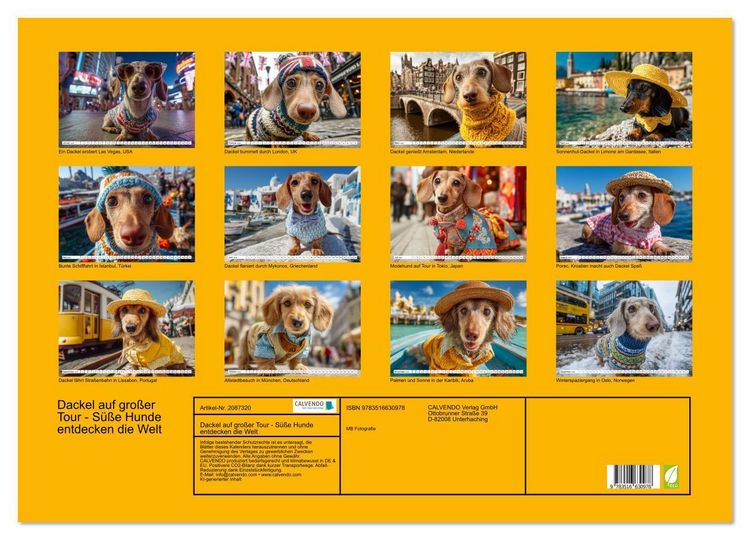 Produktbild: Dackel auf gro&szlig;er Tour - S&uuml;&szlig;e Hunde entdecken die Welt (Wandkalender 2026 DIN A2 quer), CALVENDO Monatskalender