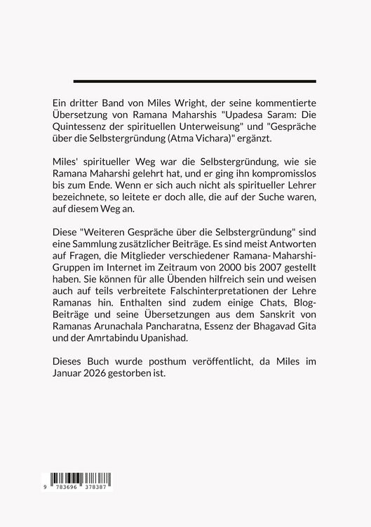Produktbild: Weitere Gespr&auml;che &uuml;ber die Selbstergr&uuml;ndung (Atma Vichara)