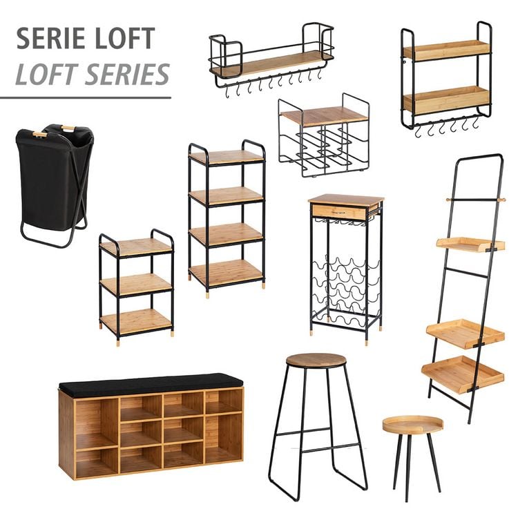 Produktbild: Regal Mod. Loft aus Bambus mit 4 Etagen, Badezimmerregal, Wohnregal