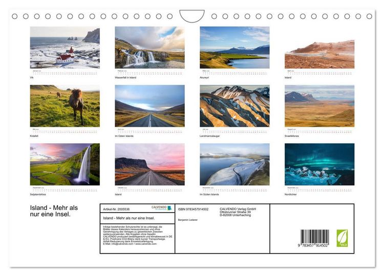 Produktbild: Island - Mehr als nur eine Insel. (Wandkalender 2026 DIN A4 quer), CALVENDO Monatskalender