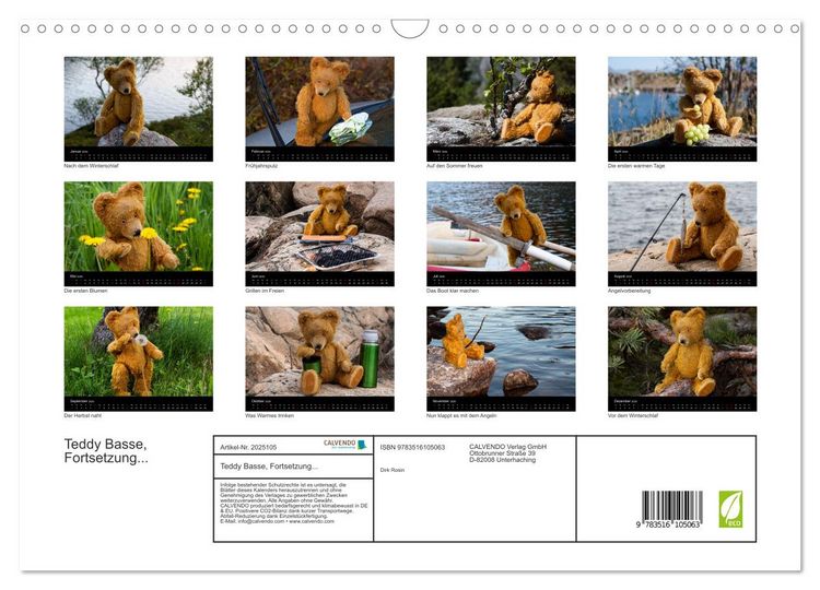 Produktbild: Teddy Basse, Fortsetzung... (Wandkalender 2026 DIN A3 quer), CALVENDO Monatskalender
