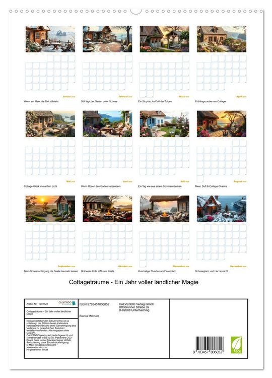 Produktbild: Cottagetr&auml;ume - Ein Jahr voller l&auml;ndlicher Magie (hochwertiger Premium Wandkalender 2026 DIN A2 hoch), Kunstdruck in Hochglanz