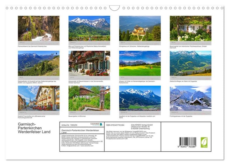 Produktbild: Garmisch-Partenkirchen Werdenfelser Land (Wandkalender 2026 DIN A3 quer), CALVENDO Monatskalender
